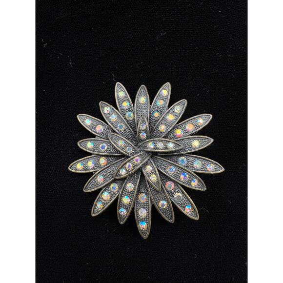 Vintage Sea Urchin Aurora Borealis Bronze Tone Brooch - Picture 1 of 8